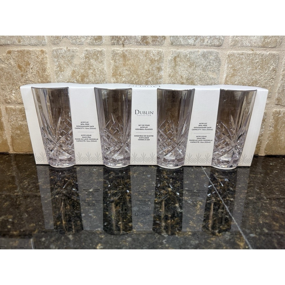 Godinger Dublin Acrylic Highball 12 oz Glasses Clear - Set of 4 NEW PBA Feee